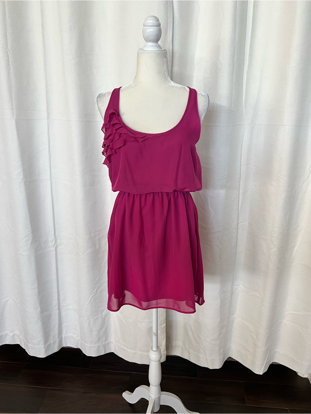 eyelash couture Fuchsia Ruffle-Shoulder Mini Dress